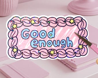 Good enough Square Pink Decoration Cake with Sprinkle sticker, Vinyl Decal