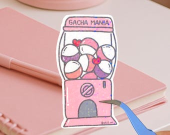 Pink Capsel Toy Machine Sticker- Japanese Gacha, Gashapon, Handmade