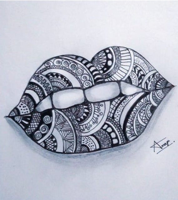 Drawing of Lips Pen Drawing Etsy