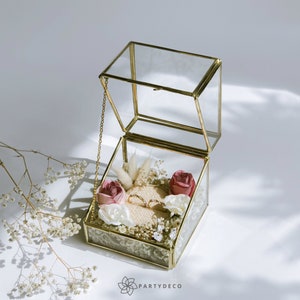 Personalized Glass Ring Box for Wedding Ceremony, Terrarium Ring Box with Dry Flower