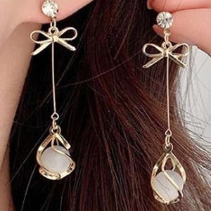 PERFECT for the HOLIDAYS!!! Sweet Bows & Round Opal Drop Earrings ~ STUNNING!!