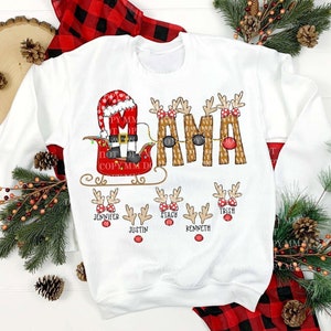 Cute Personalized Santa’s Sleight & reindeer MAMA sweatshirt Christmas Holiday Festive