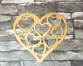Rusty Metal LOVE HEART of HEARTS with Antiqued Gold Finish -S. Garden Ornament. Rustic Garden Art Decor. Metal Steel Home Heart Decoration.