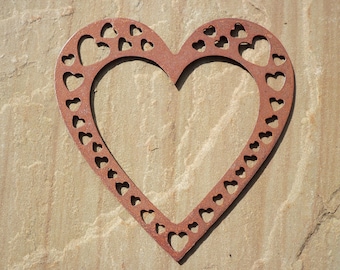 Rusty Metal LOVE HEART with Heart Cut Outs -Small Garden Ornament. Rustic Garden Decor Metal HEART Garden Decoration Rusted Steel Garden Art