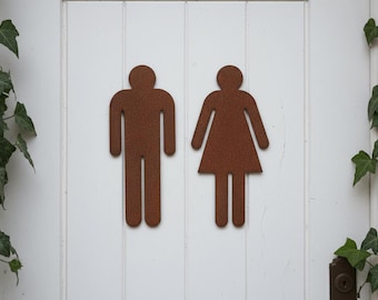 Letreros rústicos de metal para puertas de baños (hombres y mujeres). Letrero industrial para baños. Letrero de acero para aseos. Decoración para cafeterías, bares y bodas. Arte mural vintage.