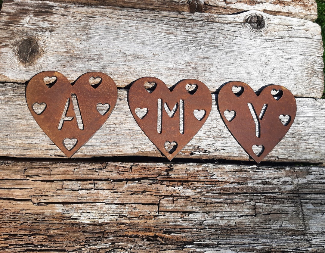 Personalised Rusty Metal SMALL HEART With Heart Cut Outs Rustic Garden ...