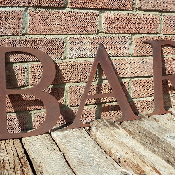 10" Rusty BAR Sign Classic Font Letters Metal Word Rustic Vintage Garden Gift Birthday Outdoor Present