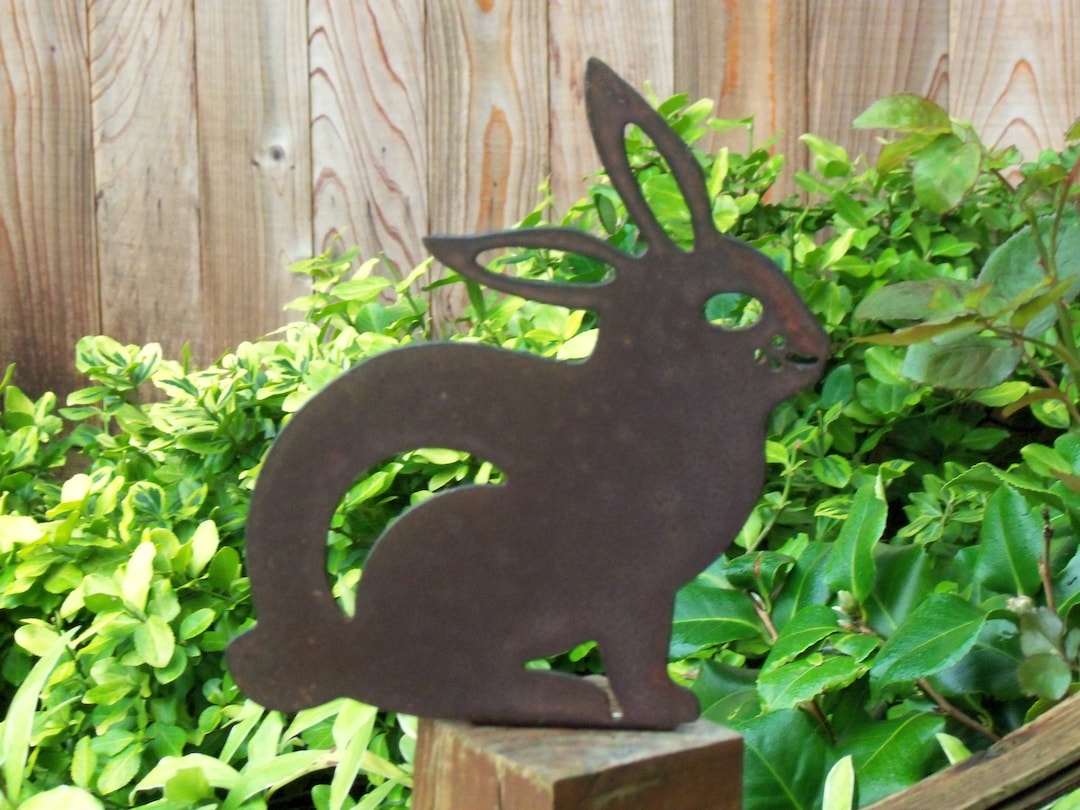 Rusty Metal RABBIT Garden Ornament. Rustic Fence Post Topper. Etsy UK