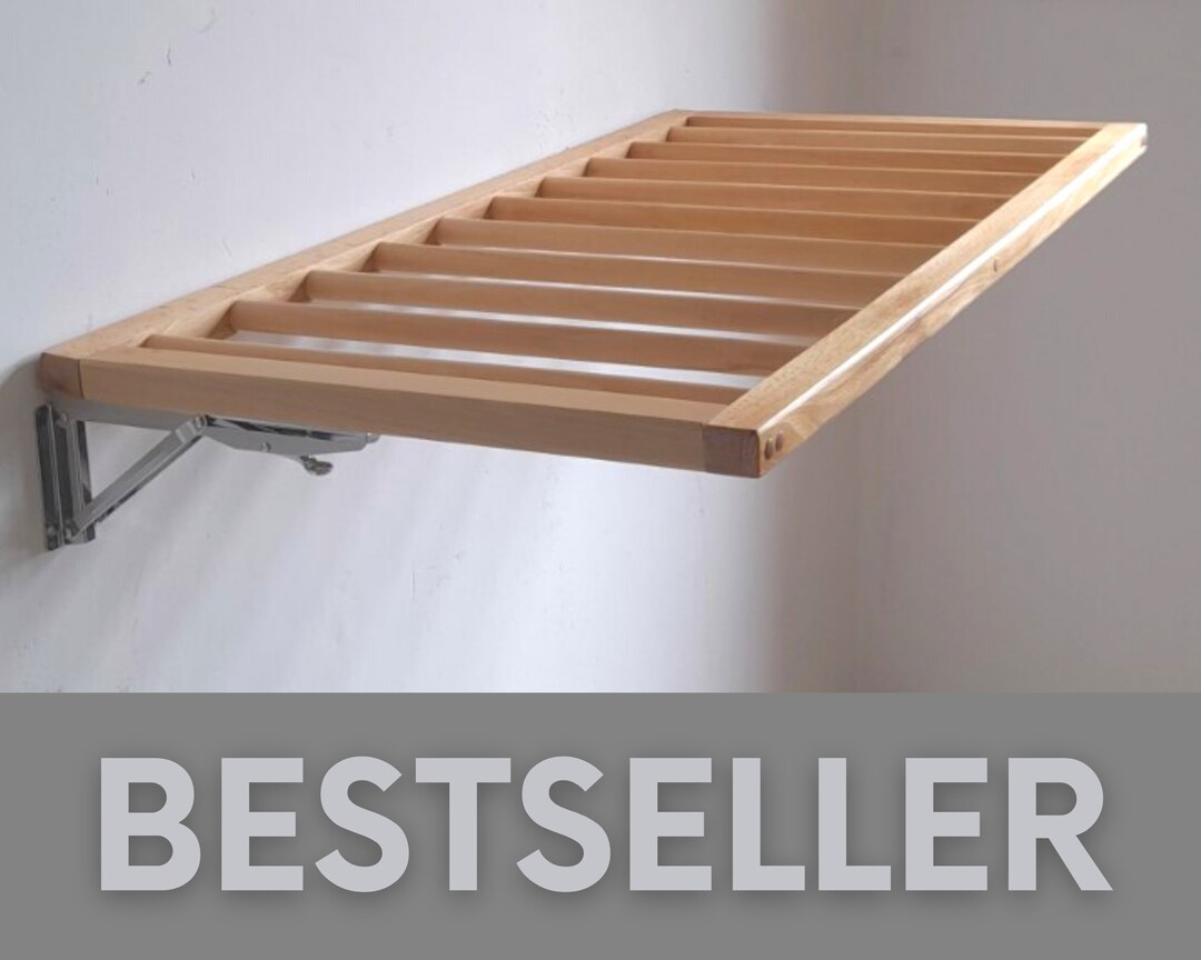 Wooden Wallmounted Laundry Drying Rack Spacesaving Solution Etsy