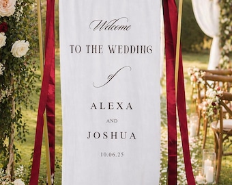 Personalized Fabric Wedding Welcome Sign | Custom Fabric Banner in Muslin | Ceremony Entrance Décor in Linen | Modern Wedding Welcome Sign