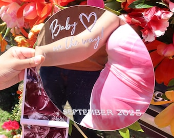 Pregnancy Announcement Photo Prop Baby On The Way Round Mirror For Announcing Baby Due Date Photo Prop For Unique Pregnancy Announcement
