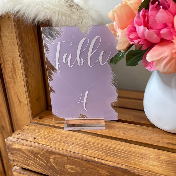 Acrylic Table Number With Painted Back | Wedding Table Sign with Brushed Paint | CARLIN
