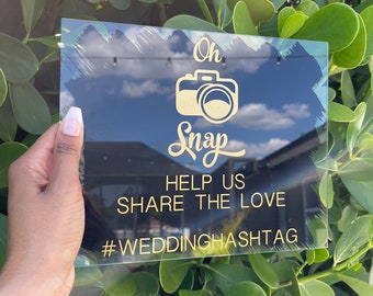 Personalized Painted Acrylic Hashtag Sign | Oh Snap Share The Love | Acrylic Wedding Hashtag Sign | Modern Wedding Decor