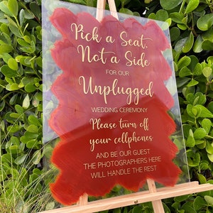 Unplugged Pick A Seat Acrylic Sign With Brush Paint | Modern Wedding Decor | Painted Acrylic Sign | JACQUELINE