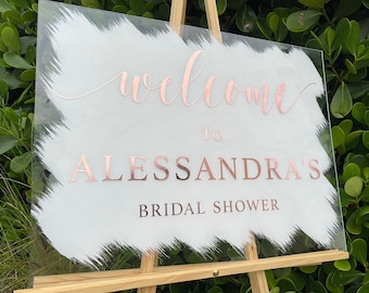 Personalized Bridal Shower Welcome Sign with Painted Back Brushed Back Acrylic Wedding Shower Sign Rose Gold Bridal Shower Sign | CARLIN