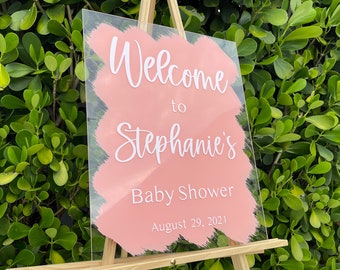 Personalized Calligraphy Style Baby Shower Welcome Sign with Painted Back | Acrylic Baby Sprinkle Welcome Sign with Brushed Back | ASHLEY