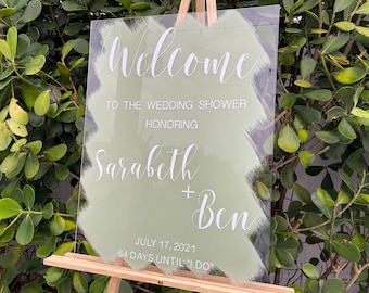 Personalized Wedding Shower Welcome Sign with Painted Back | Brushed Back Acrylic Bridal Shower Welcome Sign | CARLIN