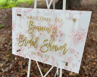 Custom Bridal Shower Entrance Sign Floral Design Baby Shower Display Welcome Sign Acrylic  Welcome Board for Wedding Reception Venue Display