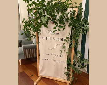 Custom Wedding Banner | Fabric Welcome Sign in Muslin | Personalized Ceremony Décor | White or Ivory with Color Lettering
