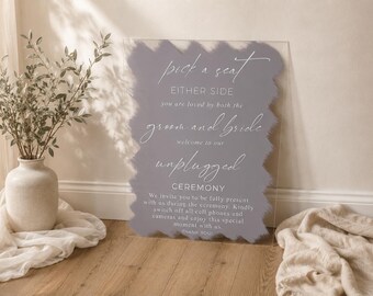 Unplugged Pick A Seat Acrylic Sign With Brush Paint | Modern Wedding Decor | Painted Acrylic Sign