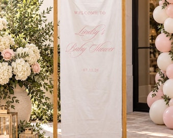 Personalized Baby Shower Fabric Sign | Custom Baby Shower Welcome Banner | Elegant Girl Baby Shower Backdrop | Pink Baby Shower Decor