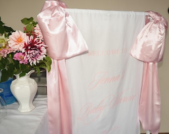 Custom Baby Shower Fabric Banner | Fabric Welcome Sign | Personalized Party Décor | White or Ivory Muslin Welcome Sign