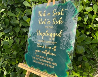 Unplugged Pick A Seat Acrylic Sign With Brush Paint | Modern Wedding Decor | Painted Acrylic Sign | JACQUELINE