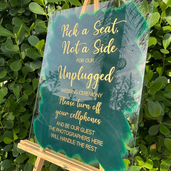 Unplugged Pick A Seat Acrylic Sign With Brush Paint | Modern Wedding Decor | Painted Acrylic Sign | JACQUELINE