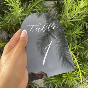 Minimalist Arch Acrylic Table Number With Painted Back | Wedding Table Number Signs With Stand | OLIVIA