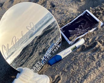 Pregnancy Announcement Photo Prop Oh Baby Round Mirror For Announcing Baby Due Date Photo Prop For Unique Pregnancy Announcement Of New Baby