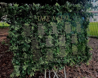 Wedding Seating Chart | Faux Grass Acrylic Sign | Custom Greenery Boxwood Seating Display | Elegant Reception Decor