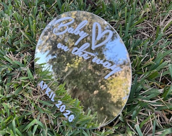 Pregnancy Announcement Photo Prop Oh Baby Round Mirror For Announcing Baby Due Date Photo Prop For Unique Pregnancy Announcement Of New Baby