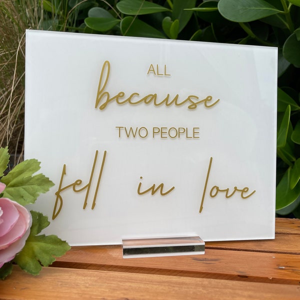 All Because Two People Fell In Love | Acrylic Wedding Sign | Modern Wedding Decor | CLAIRE