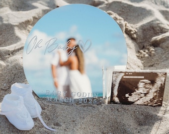 Pregnancy Announcement Photo Prop Oh Baby Round Mirror For Announcing Baby Due Date Photo Prop For Unique Pregnancy Announcement Of New Baby