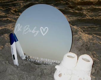 Pregnancy Announcement Photo Prop Oh Baby Round Mirror For Announcing Baby Due Date Photo Prop For Unique Pregnancy Announcement Of New Baby