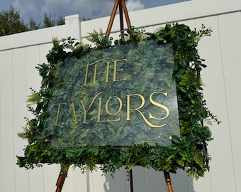 Faux Grass Acrylic Sign | Elegant 3D Wedding Decor | Customizable Home Art | Handcrafted Boxwood Wall| Modern Wedding Greenery Sign