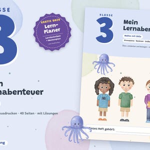 Mein Lernabenteuer Mathe Klasse 3 zum Ausdrucken | Einmaleins-Tests, schriftlich rechnen, Uhrzeit,Sachaufgaben | Übungsheft PDF mit Lösungen