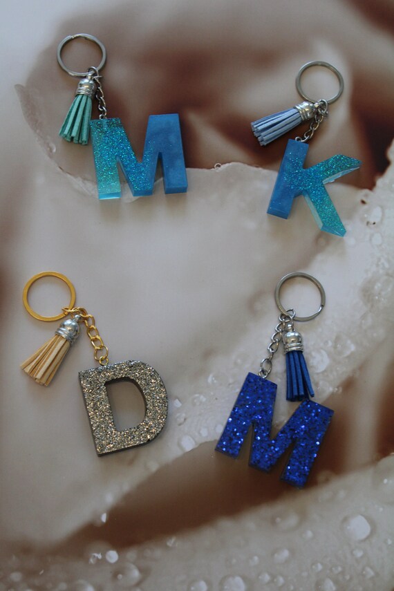 Keychains letters in resin Etsy