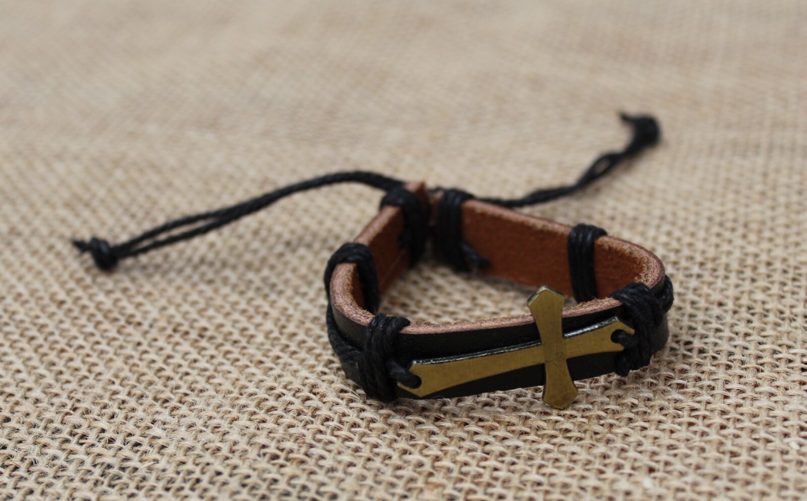 Bracelet Leather Adjustable Cross Etsy UK
