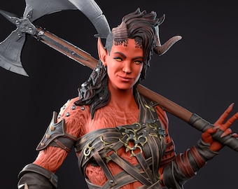 Tiefling Barbar DIY Resin Statue Bausatz / Figur / Miniatur [byBulkamancer] UNBEMALT