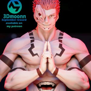 Sukuna, King of Curses-tovenaar 3D-geprint DIY harsstandbeeldpakket / beeldje [door 3Dmoonn] ONGEVERFD