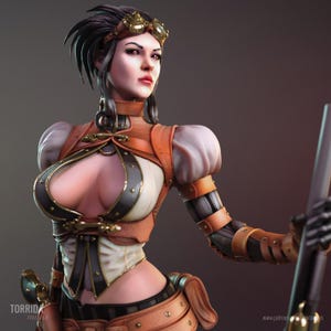 Lady Mechanika 3D-geprint ONGEVERFD DIY harsstandbeeld kit / beeldje [door Torrida Minis]