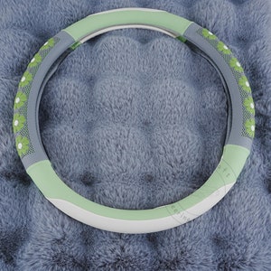 Green Flower Non-slip Steer Wheel Cover, Faux Leather Steer Wheel Cover, Flower Steer Wheel Cover, Breathable Steer Wheel Protector