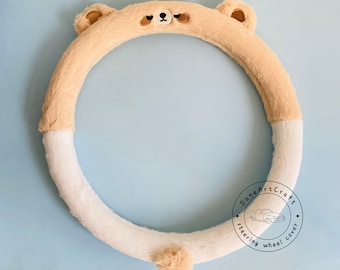 Cute Bear Plush Steering Wheel Cover, Plush Embroidered Bear Rabbit Fluffy Steering Wheel Cover, Warm Wheel Cover, Car Steer Wheel Cover