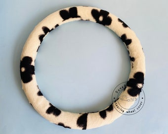 Flower Pattern Steer Wheel Cover, Warm Plush Steer Wheel Cover for Women, Fuzzy Car Accessories, Girl Steering Wheel Cover, Auto Parts
