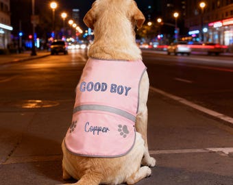 Gilet per cani ricamato personalizzato, gilet riflettente di sicurezza per l'addestramento alle passeggiate con gli animali domestici, gilet di sicurezza per cani, gilet creativo per cani durante l'addestramento