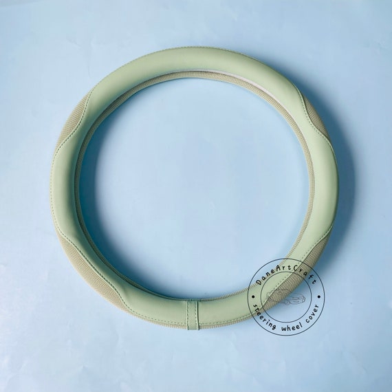 Macaron Color Ice Silk Leather Steering Wheel Cover, Modern Steering Wheel Cover, Breathable Steer Wheel Cover, Women Car Protector