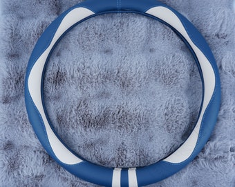 Housse de volant minimaliste en cuir avec oreilles d'ours bleu, Housse de volant noire, Housse de volant moderne, Housse de volant pour voiture