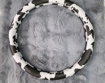 15''Cow Pattern Modern Steer Wheel Cover, Leather Steering Wheel Cover for Men, Car Steering Wheel Cover, Auto Accessories, New Car Gift