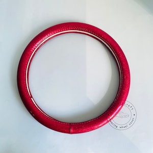 15&quot; Red Bling Sparkle Imitation Leather Pink Steering Wheel Cover for Women, Breathable Anti-Slip Steering Wheel Protector, Car Decor